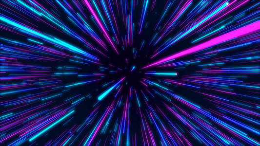 粉红色和蓝色抽象的径向线几何背景。数据流隧道。爆炸星。运动效果。背景
