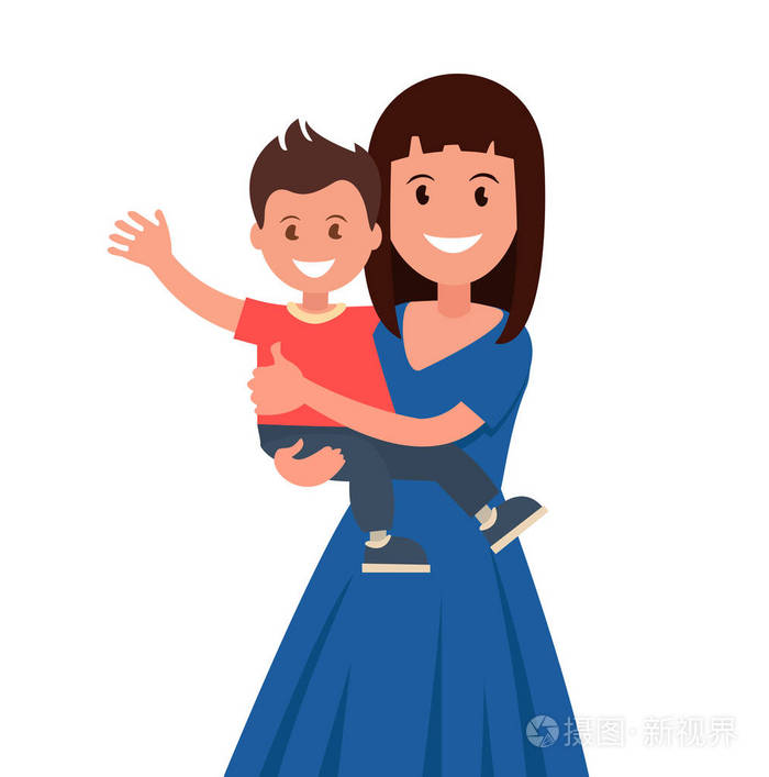 快乐妈妈抱着他的儿子.矢量图