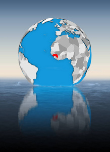 几内亚在地球上漂浮在水中。3d 插图
