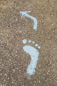 在森林的地板上的行人的蓝色足迹标志。走道符号