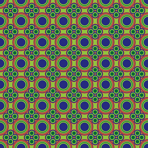 无缝简单的几何矢量图案, 带有绿色橙色和蓝色的圆形元素