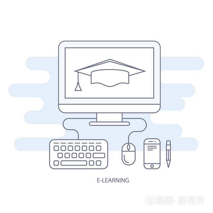 电子学习与电子教育图标-远程教育与考试理念
