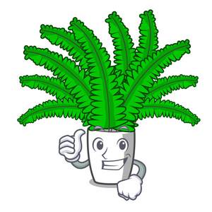 竖起大拇指美丽的卡通蕨类植物在绿色的叶子载体 ilustration