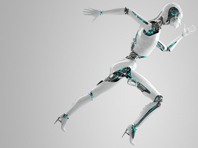 机器人运行速度概念的 android 女人