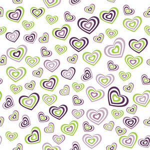 无缝模式心绿色，紫色，白色背景上。情人节的婚姻婚礼。矢量