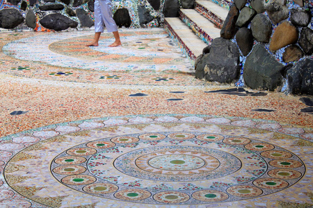 圆形马赛克曼荼罗在痛苦的地板上, 考大韩, 碧差汶, 泰国