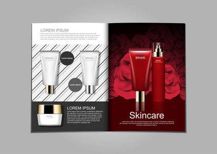 化妆品广告模板, 护肤手册设计与黑色和白色背景的杂志或目录