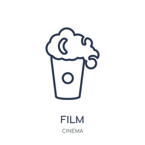 电影图标。电影线性符号设计从影院收藏。简单的大纲元素向量例证在白色背景