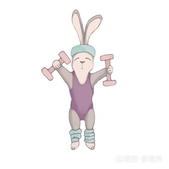 女孩野兔运动员.兔子的体能.运动.插图在白色背景上被隔离