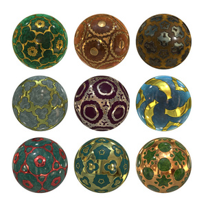五颜六色的球体收藏与光泽的装饰品