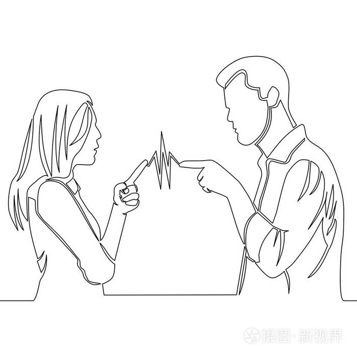 连续线画男女人物吵架矢量平卡通插图