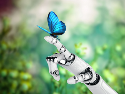机器人手和蝴蝶