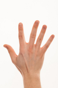 孤立男性的手显示五号