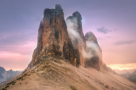 Cime 堤 Lavaredo南 Tirol白云岩 Italien 阿尔卑斯山脊景观