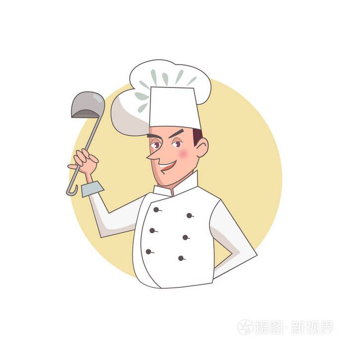 微笑的厨师与银包卡通人物插图的餐厅标志模板卡通人物向量例证