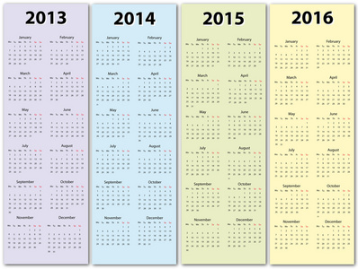 日历 2013年2016 年