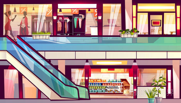 商场店铺自动扶梯楼梯矢量图插画-正版商用图片0akq66