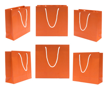 集合橙色回收纸质购物袋