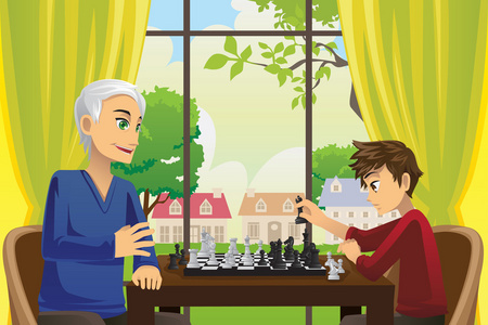 祖父和孙子下棋