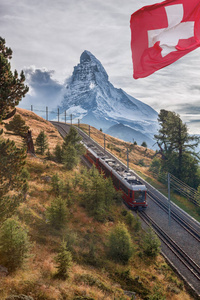著名的马特霍恩峰与戈尔纳格拉特火车在采尔马特地区, 瑞士