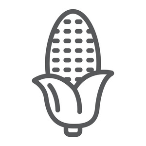 玉米线图标, 玉米芯和蔬菜, 植物符号, 矢量图形, 白色背景上的线性模式