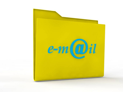 黄色信封, 带有附加文件的电子邮件符号。在信封和短信上的狗签名。在白色背景上隔离的图像。沟通电子邮件的想法。3d 渲染