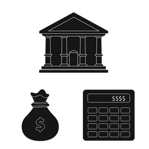 银行和货币符号的矢量设计。股票的银行和账单矢量图标集插画