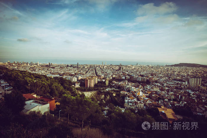 巴塞罗那全景从卡梅尔港岛在巴塞罗那加泰罗尼亚西班牙