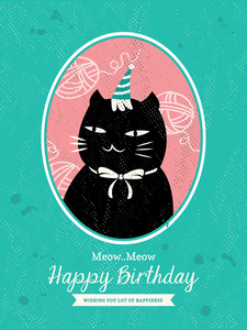 猫动物卡通生日卡片设计