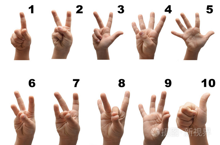 数字1 到 10 的孩子手拼写美国手语手语