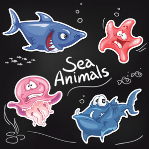 动物和鱼类的卡通人物