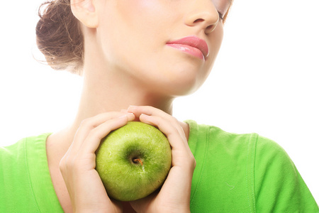 女人举行绿色苹果