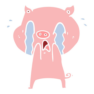 哭泣的猪扁平颜色风格动画片
