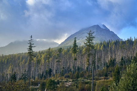 塔特拉山山脉的美丽全景, 在初秋, 北斯洛伐克, Predne 索里斯科