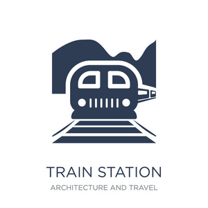 火车站图标。时尚的平向量火车站图标在白色背景从建筑学和旅行汇集, 向量例证可以为网和移动, eps10