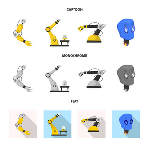 机器人和工厂图标的孤立对象。网络机器人与空间股票符号集