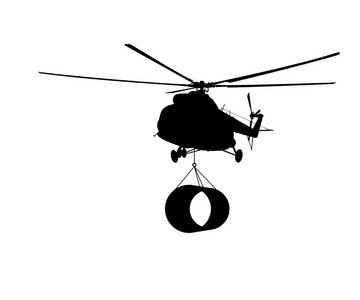这架直升机具备负载的剪影