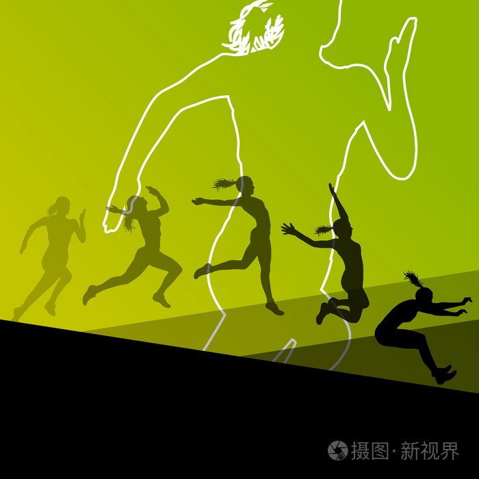 女人女孩三跳远飞行活跃的运动竞技 silhoue插画-正版商用图片0aq169