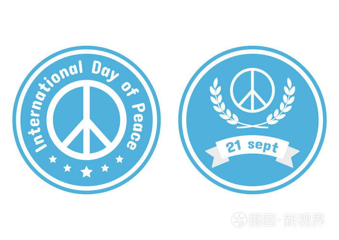 在蓝色背景下为国际和平日设置的徽标 矢量插图