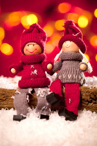 圣诞舞会, 礼品, 红帽, 雪木背景
