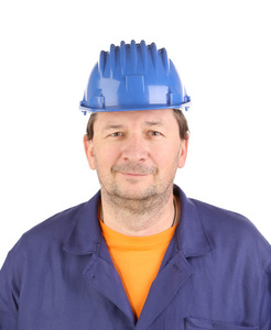 自信的工人肖像与安全帽