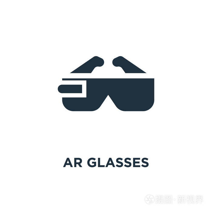 ar 眼镜图标.黑色填充矢量图.在白色背景上的 ar 眼镜符号.