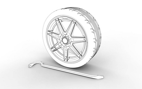 3d. 用白色隔开的轮胎配件设备示意图
