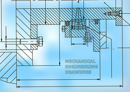 机械工程。技术插图。工程学科背景。技术设计。蓝色