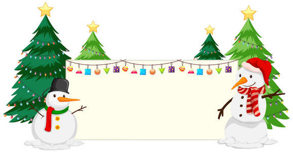 雪人和圣诞树纸框架插图
