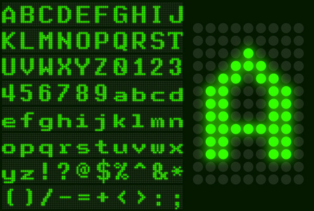 绿色虚线的 Led 显示字母集
