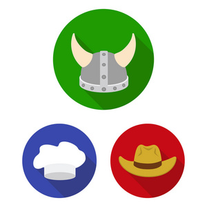不同种类的帽子在集合中的平面图标设计。头饰矢量符号股票网页插图