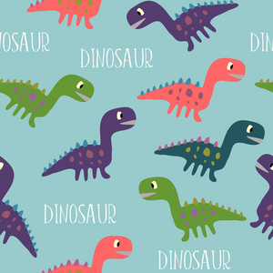 无缝可爱的恐龙多色设计。已准备好打印