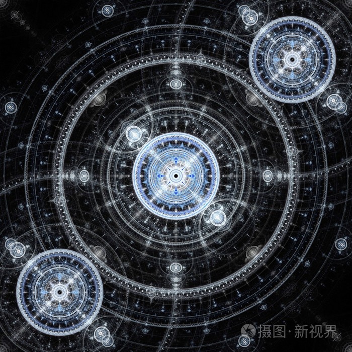 计算机生成图呈现分形太阳能蓝