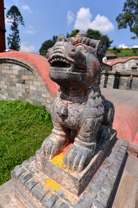 狮子石雕佛像在尼泊尔帕斯帕提纳